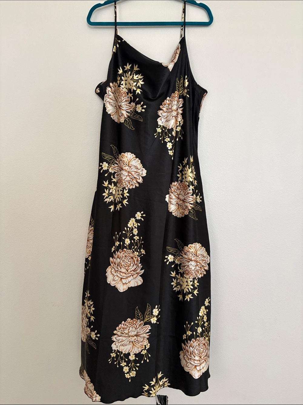 Black Floral Slip Dress with Beige Roses